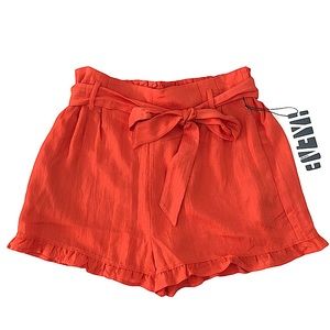HYFVE Orange High Waist Front Belt Tie Ruffled Hem Sheer Shorts. Size M NEW